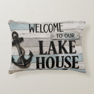 Rustic Lake House Anchor Nautical Coastal Decorative Cushion