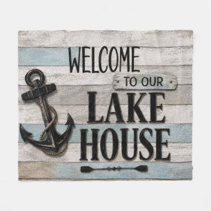 Rustic Lake House Anchor Nautical Coastal Fleece Blanket