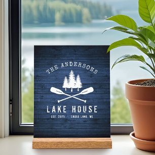 Rustic Lake House Boat Oars Trees Blue Wood Print Acrylic Sign