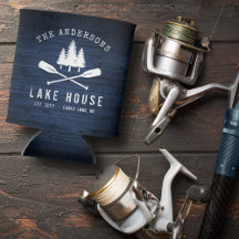 Rustic Lake House Boat Oars Trees Blue Wood Print
