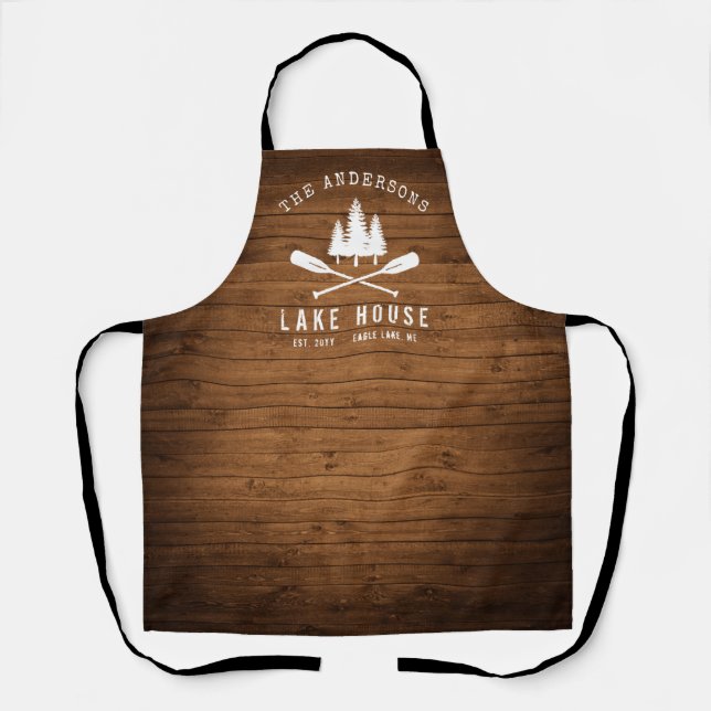 Rustic Lake House Boat Oars Trees Wood Print Apron (Front)