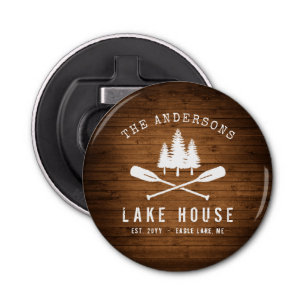Rustic Lake House Boat Oars Trees Wood Print Bottle Opener