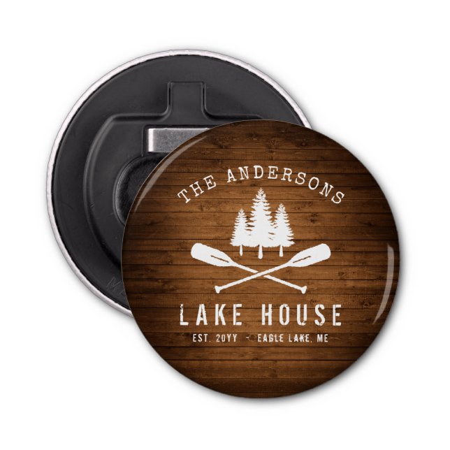 Rustic Lake House Boat Oars Trees Wood Print Bottle Opener (Front)