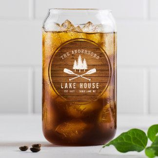 Rustic Lake House Boat Oars Trees Wood Print Can Glass