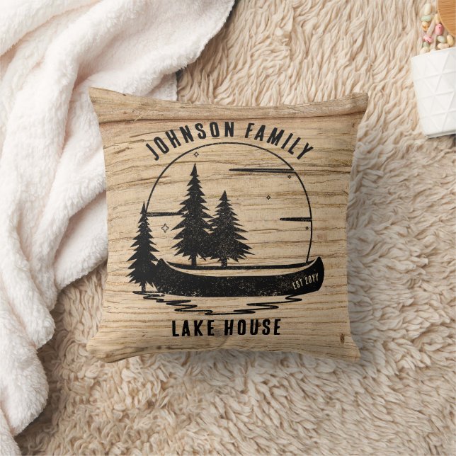 Rustic Lake House Custom Family Name  Cushion (Blanket)