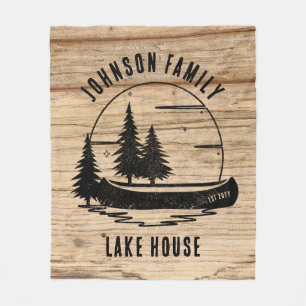 Rustic Lake House Custom Family Name  Fleece Blanket