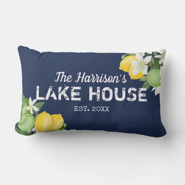 Rustic Lake House Custom Family Name Lumbar Pillow (Front)