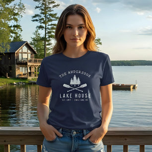 Rustic Lake House Family Name Boat Oars Trees T-Shirt