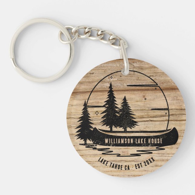Rustic Lake House Nature Custom Family Name  Key Ring (Front)