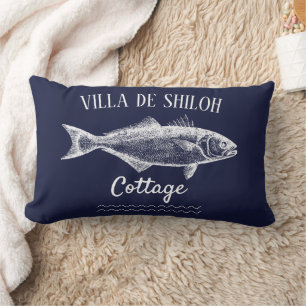 Rustic Lake House Trout Blue Lumbar Cushion