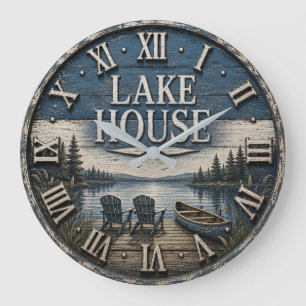 Rustic Lake House Vintage Cabin Canoe Lake Large Clock