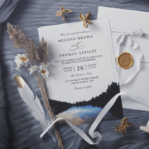 Rustic Lake Reflections Lakeside Elegant Wedding Invitation