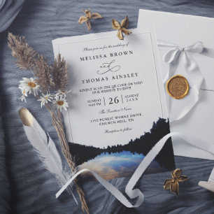 Rustic Lake Reflections Lakeside QR Code Wedding Invitation