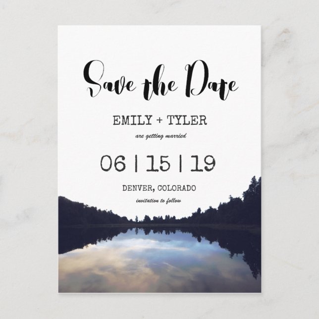  ©Rustic Lake Reflections Lakeside Save The Date Announcement Postcard (Front)