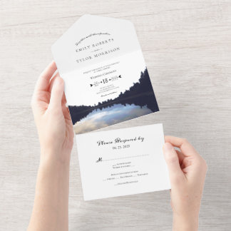 ©Rustic Lake Reflections Lakeside Wedding All In One Invitation