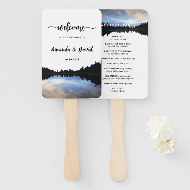 ©Rustic Lake Reflections Lakeside Wedding Hand Fan (Front and Back)