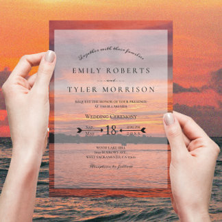 Rustic Lake Sunset Lakeside Wedding Invites ©