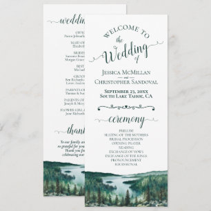 Rustic Lake Tahoe Watercolor Landscape Wedding Programme
