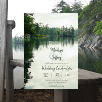 Rustic lakeside evergreens reflection wedding