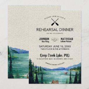 Rustic Lakeside Wedding Rehearsal Dinner Invitation