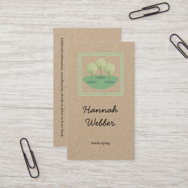 Rustic Landscaping trees logo green kraft paper Business Card (Front/Back In Situ)