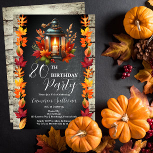 Rustic Lantern and Leaves Fall 80th Birthday Party Invitation