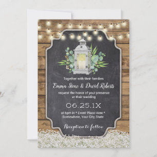 Rustic Lantern Baby's Breath Floral Barn Wedding Invitation
