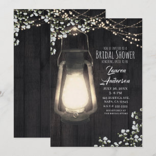 Rustic Lantern Baby's Breath Lights Bridal Shower Invitation