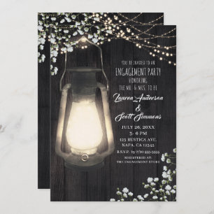 Rustic Lantern Baby's Breath Lights Engagement Invitation