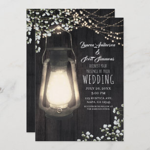 Rustic Lantern Baby's Breath & Lights Wedding Invitation