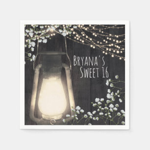 Rustic Lantern Baby's Breath & Lights Wedding Napkin