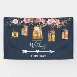 Rustic Lantern Blue Coral Wedding Directional Banner