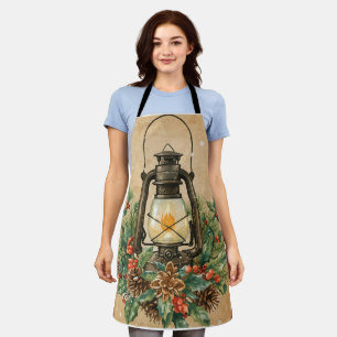 Rustic lantern christmas holly pine festive winter apron