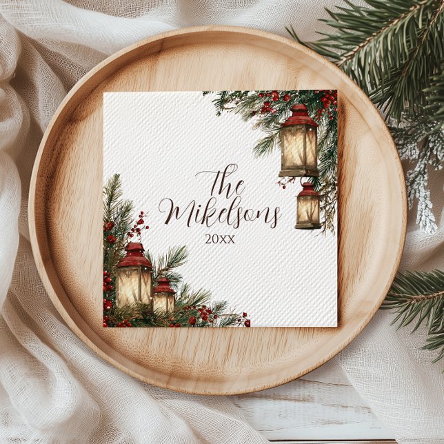 Rustic Lantern Christmas Party Napkin (Creator Uploaded)