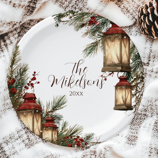 Rustic Lantern Christmas Party Paper Plate (Creator Uploaded)