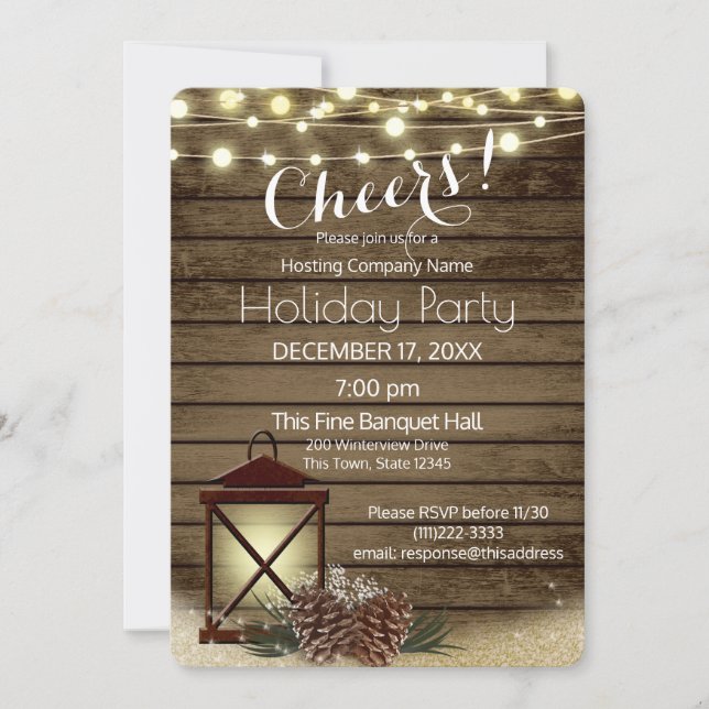 Rustic Lantern Corporate Holiday Party Invitation (Front)