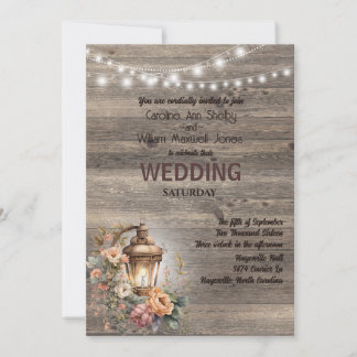 Rustic Lantern Country Wood Barn Wedding Invitation