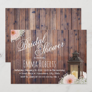 Rustic Lantern & Daisy Floral Barn Bridal Shower Invitation