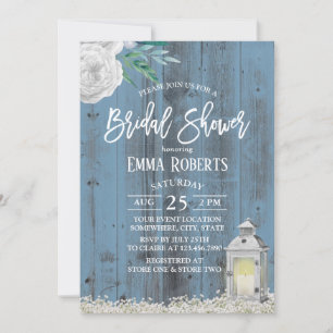 Rustic Lantern Dusty Blue Floral Bridal Shower Invitation