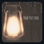 Rustic Lantern & Lights Brown Barn Wood Wedding Square Sticker<br><div class="desc">Customise with any text you want.</div>