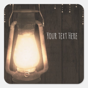 Rustic Lantern & Lights Brown Barn Wood Wedding Square Sticker