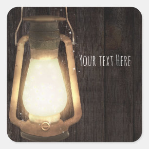 Rustic Lantern Lights Brown Barn Wood Wedding Square Sticker