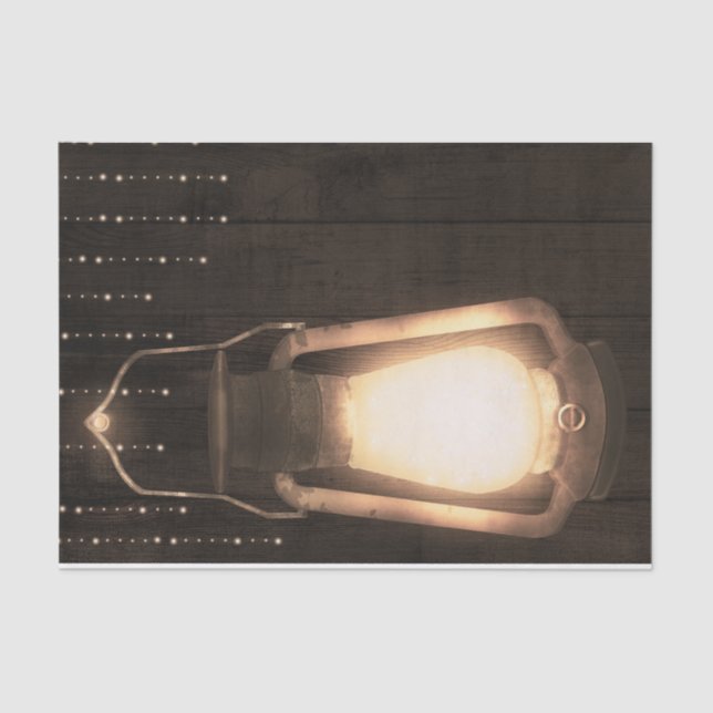 Rustic Lantern & Lights Brown Barn Wood Wedding Tissue Paper (Front)