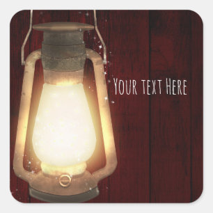 Rustic Lantern Lights Cherry Wood Barn Wedding Square Sticker