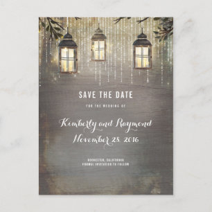 Rustic Lantern Lights Save the Date Announcement Postcard