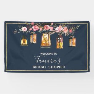 Rustic Lantern Navy and Coral Floral Bridal Shower Banner