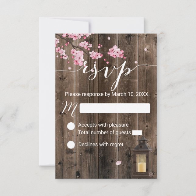 Rustic Lantern Pink Floral Wedding RSVP (Front)