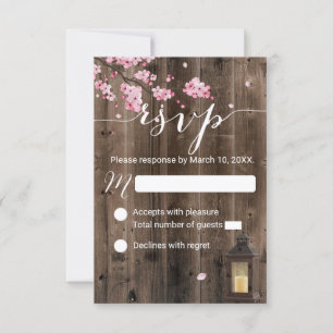 Rustic Lantern Pink Floral Wedding RSVP Card