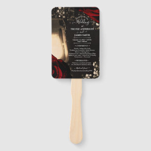 Rustic Lantern & Red Roses Elegant Wedding Program Hand Fan