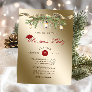 Rustic Lantern Santa Hat,Corporate Christmas Party Invitation